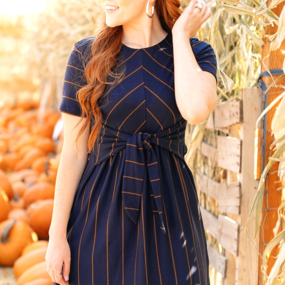 Navy & orange stipe dress